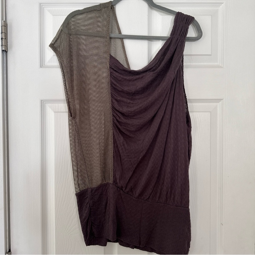 Free People One-Shoulder Draped Top in Mauve and Taupe Mesh
